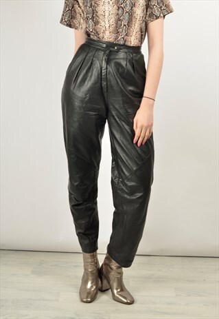 VINTAGE 80S SOFT LEATHER HIGH WAIST TROUSERS IN BLACK