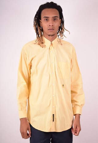 TOMMY HILFIGER MENS VINTAGE SHIRT LARGE YELLOW 90S
