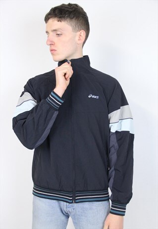VINTAGE 90'S ASICS BLACK PATTERN SPORTS JACKET