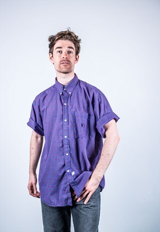 POLO RALPH LAUREN VINTAGE 1980S BLUE AND RED CHECKED SHIRT