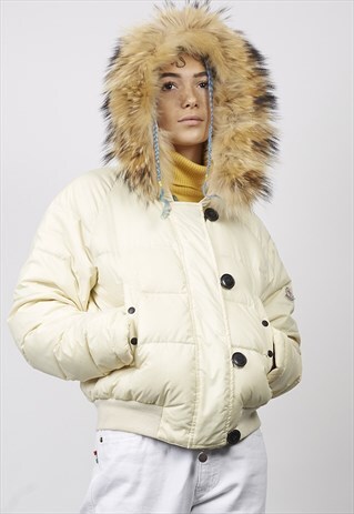 VINTAGE 90'S MONCLER CREAM HOODED PUFFER JACKET