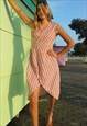 New Red & White Stripe Sleeveless Wrap Cotton Midi Dress