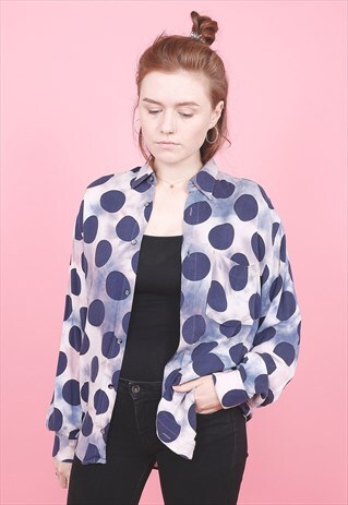 VINTAGE POLKA DOT PATTERNED BLOUSE /R12042