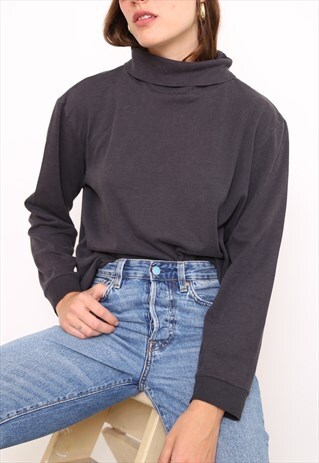 VINTAGE 90S GREY POLO HIGH TURTLE ROLL NECK TOP