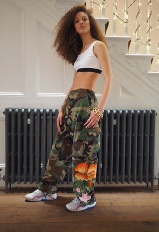 EMPRESS, HAND PAINTED, CUSTOMISED, CAMOUFLAGE, COMBAT TROUSE