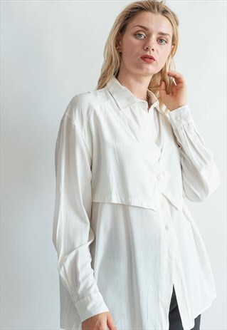 VINTAGE 80S MINIMAL WHITE SHIRT WITH VEST DETAIL