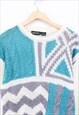 VINTAGE KNITTED JUMPER WHITE MULTI PULLOVER WITH PATTERNS 