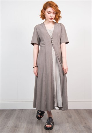 VINTAGE 90'S BEIGE STRIPE MIDI DRESS