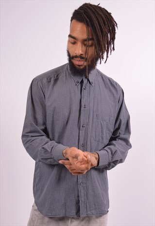 VALENTINO MENS VINTAGE SHIRT MEDIUM GREY CHECK 90S