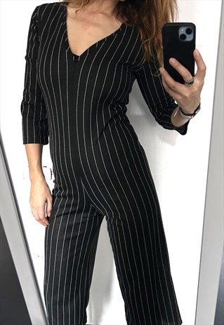 Black Striped One Piece Jumpsuit - Small