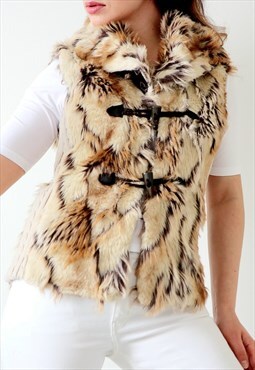 Vintage Faux Fur Gilet Y2k Knit Vest Waistcoat Bodywarmer