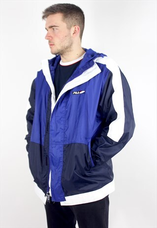 90'S RARE RETRO BLUE & WHITE HOODED JACKET