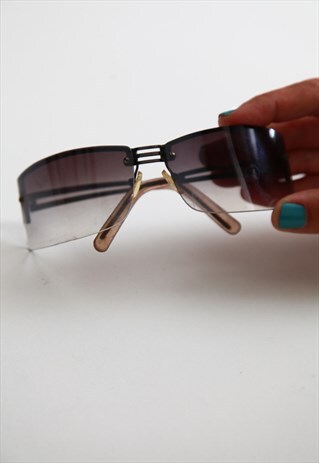 VINTAGE DARK CHROME HALF RIMLESS FRAME, GRADIENT GREY LENSES