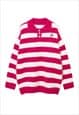 KNITTED POLO SHIRT LONG SLEEVE STRIPED JUMPER FLUFFY TOP 