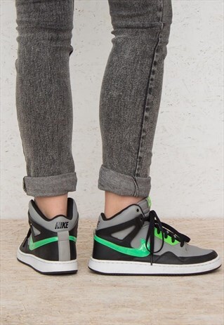 VINTAGE GREY BLACK GREEN NIKE HI-TOPS TRAINERS