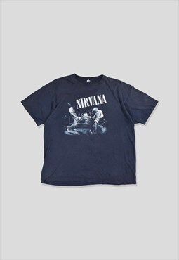Vintage Anvil Nirvana Graphic Print T-Shirt in Navy Blue
