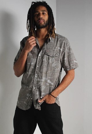 VINTAGE ABSTRACT JAZZY CRAZY PATTERNED SHIRT GREY