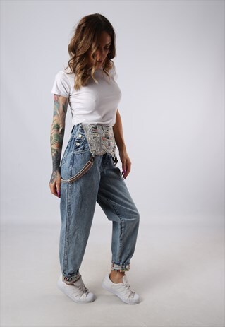 VINTAGE DENIM DUNGAREES BICH REWORKED UK 8 XS (A3C)