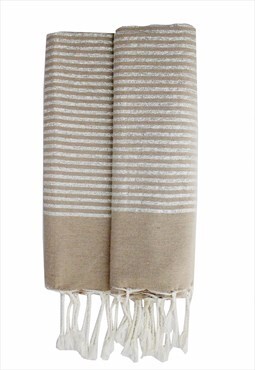 Beach Towel Light Brown Stripes Fouta