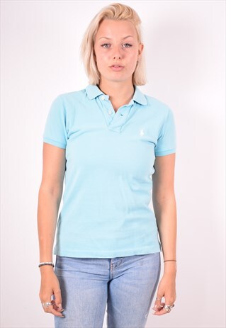 RALPH LAUREN WOMENS VINTAGE POLO SHIRT MEDIUM BLUE 90S