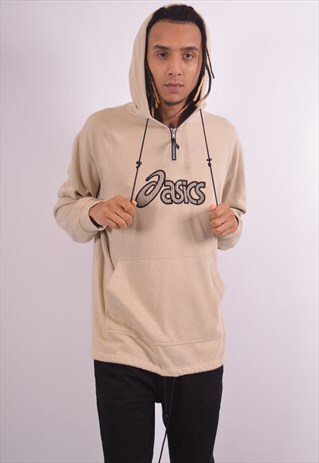 VINTAGE ASICS HOODIE JUMPER BEIGE