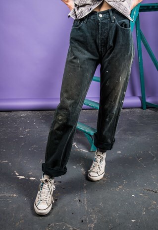VINTAGE LEVI'S 501 DARK GREY PAINT MOM JEANS