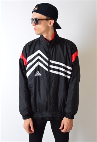 VINTAGE 90S BLACK STRIPED ADIDAS SHELL BOMBER JACKET