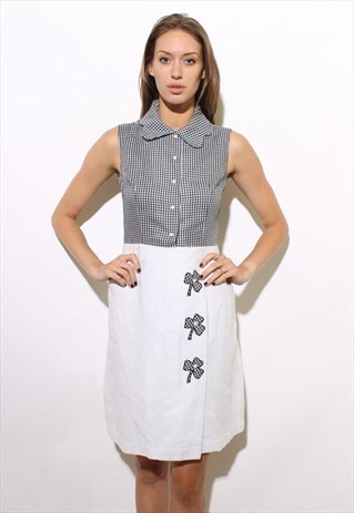 VINTAGE 1960'S 60'S BLACK & WHITE CHECKER SHAMROCK DRESS M-L