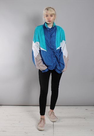 VINTAGE 80S BLOCK COLOUR OVERSIZE SHELL JACKET