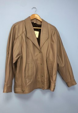 Vintage 80s Leather Jacket Taupe Grey 