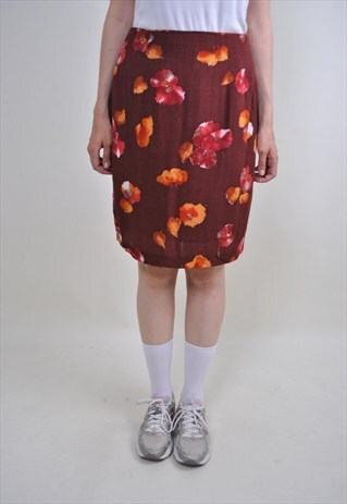 80S RED MIDI FLORAL BOHO SKIRT