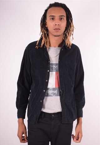 MENS VINTAGE CORDUROY SHIRT SMALL BLACK 90S