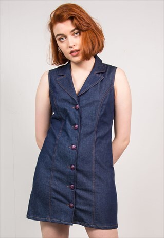 VINTAGE 90'S DARK BLUE DENIM MINI DRESS