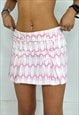 Vintage Y2k Mini Skirt Patterned Pink Buckle Funky 90s 