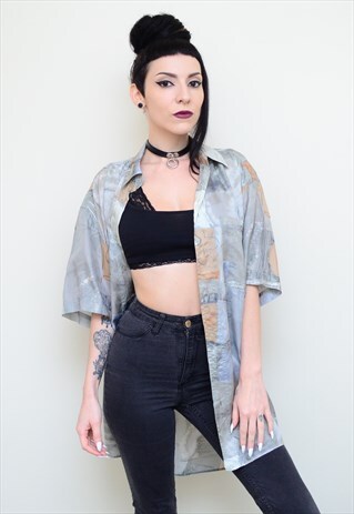 VINTAGE 90'S DREAMY PALE SILK PATTERNED OVERSIZED SHIRT
