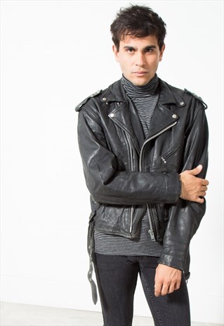 VINTAGE 80S BIKER LEATHER JACKET/ S0033