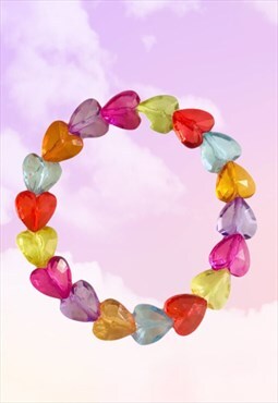 Rainbow Crystal Love Hearts - Glass Beaded Fashion Bracelet