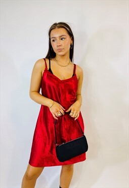 Vintage 00s Y2K Red Satin Summer Slip Dress