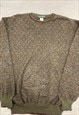 VINTAGE KNITTED JUMPER ABSTRACT PATTERNED GRANDAD SWEATER