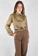 80's Vintage Ladies Brown Long Sleeve Blouse