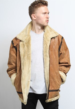 VINTAGE LEATHER AVIATOR FLEECE SHEEPSKIN JACKET COAT