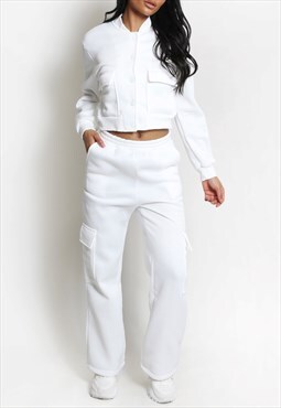 Jersey Jacket And Cargo Trouser Set In White