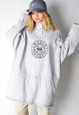 VINTAGE 90S GREY SPORTS POP BUTTON SWEATSHIRT