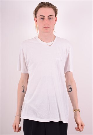 HUGO BOSS MENS VINTAGE T-SHIRT TOP LARGE WHITE 90S
