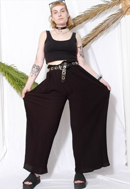 Vintage 90s Grunge Y2K Goth Black Pleated Curve Summer Pants