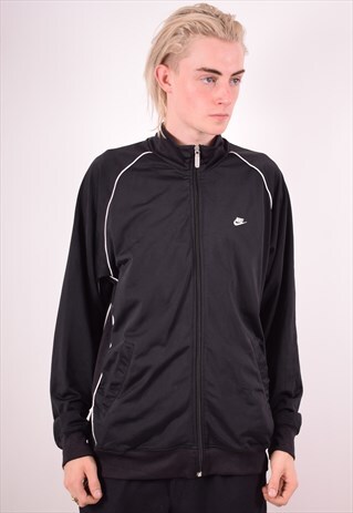 NIKE MENS VINTAGE TRACKSUIT TOP JACKET LARGE BLACK 90S