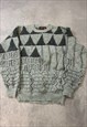 VINTAGE KNITTED JUMPER ABSTRACT PATTERNED GRANDAD SWEATER