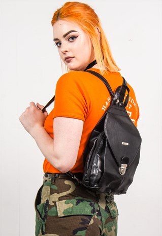 VINTAGE 90'S BLACK LEATHER RUCKSACK BACKPACK