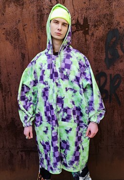 Check print jacket handmade festival windbreaker in tie-dye