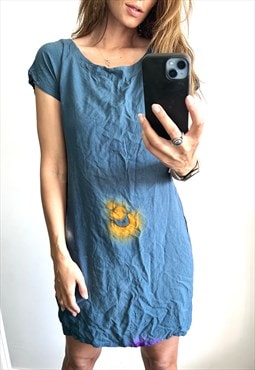 Blue Batik Tie Dyed Dress - Large 